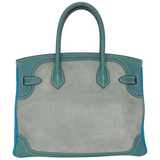 Hermès 30cm Birkin Ghillies Bleu Jean Swift/Suede/Togo Leather Palladium Hardware