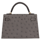 Hermès Kelly II Sellier Mini Gris Meyer Ostrich Gold Hardware