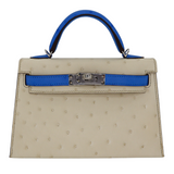 Hermès Kelly II Sellier Mini HSS Beton/Bluette Ostrich Palladium Hardware