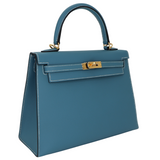 Hermès 25cm Kelly Sellier Bleu Jean Epsom Leather Gold Hardware