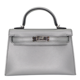 Hermès Kelly II Sellier Mini Gris Argente Chèvre Chamkilight Leather Palladium Hardware