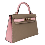 Hermès Kelly II Sellier Mini HSS Gris Tourterelle/Rose Sakura Chèvre Leather Permabrass Hardware
