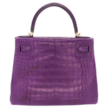 Hermès 28cm Kelly Retourne Amethyst Matte Alligator Gold Hardware