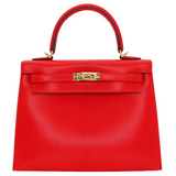 Hermès 25cm Kelly Sellier Rouge De Coeur Chèvre Leather Gold Hardware
