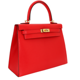 Hermès 25cm Kelly Sellier Rouge De Coeur Chèvre Leather Gold Hardware