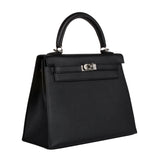 Herm�s 25cm Kelly Sellier Black Epsom Leather Palladium Hardware
