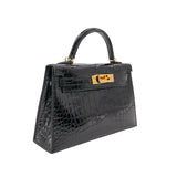 Hermès Mini Kelly II Black Shiny Crocodile Gold Hardware