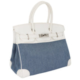 Hermès 30cm Birkin Denim/White Clemence Leather Palladium Hardware