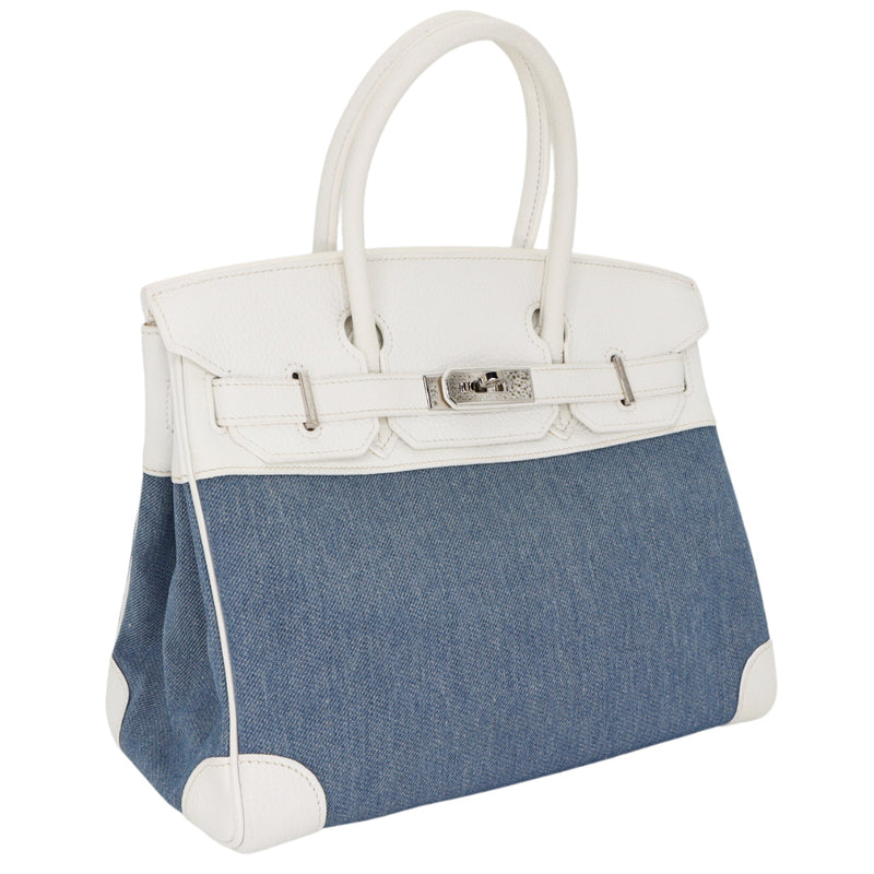 Hermès 30cm Birkin Denim/White Clemence Leather Palladium Hardware