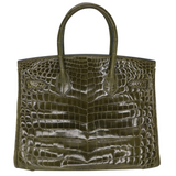 Hermès 30cm Birkin Vert Olive Shiny Niloticus Crocodile Gold Hardware
