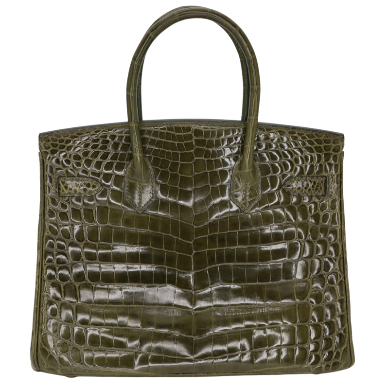 Hermès 30cm Birkin Vert Olive Shiny Niloticus Crocodile Gold Hardware