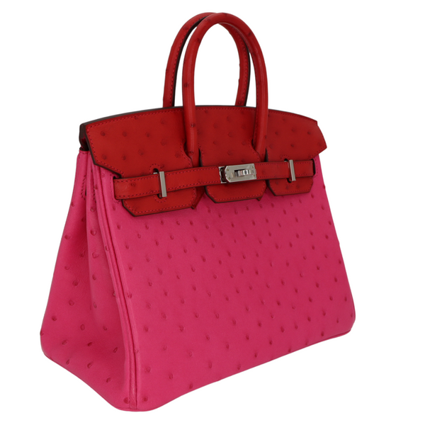 Hermès 25cm Birkin Touch Rouge Vif/Rose Tyrien Ostrich Palladium Hardware