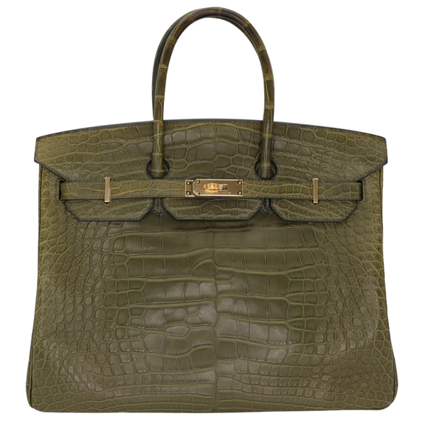 Hermès 35cm Birkin Olive Matte Alligator Gold Hardware