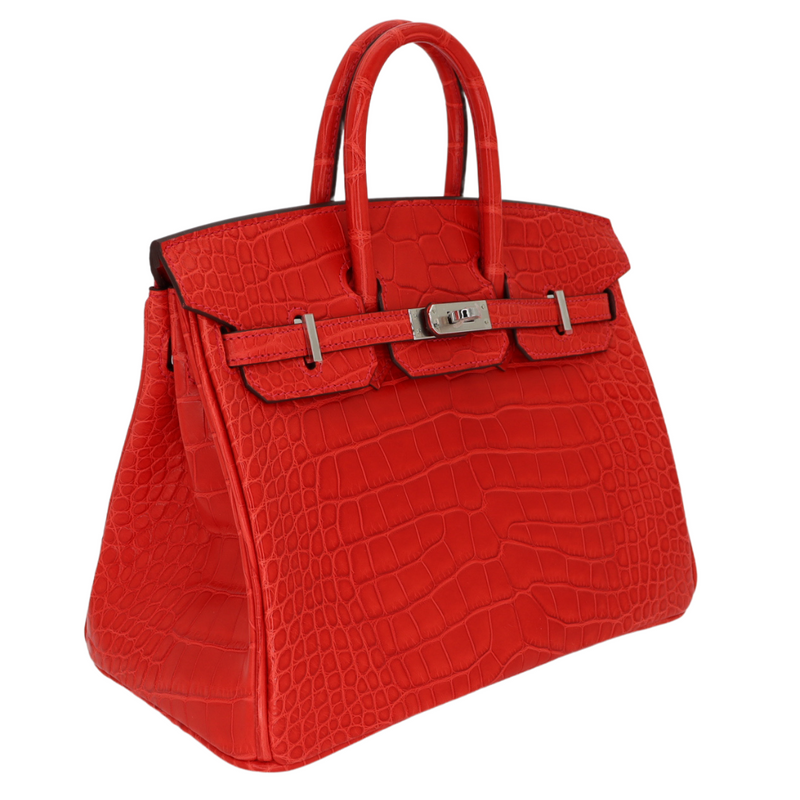 Hermès 25cm Birkin Geranium Matte Alligator Palladium Hardware