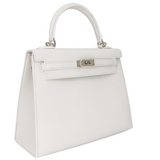 Hermès 25cm Kelly Sellier White Epsom Leather Palladium Hardware