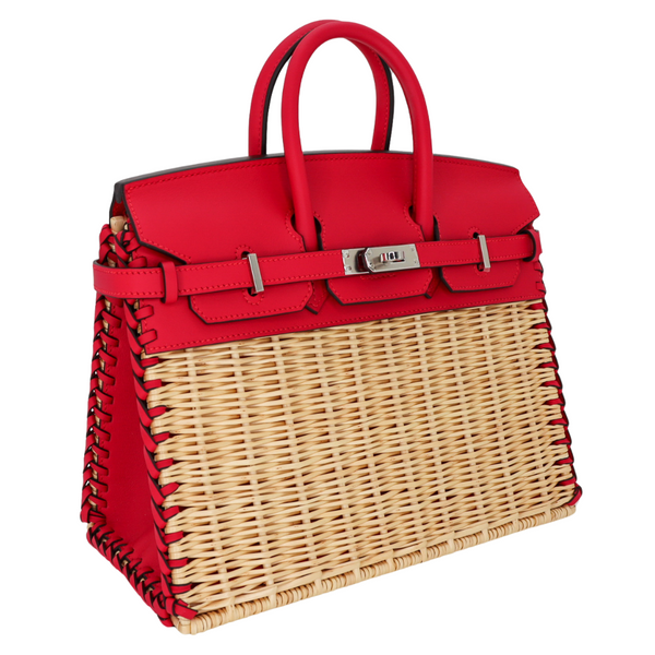 Hermès 25cm Birkin Picnic Framboise Swift Leather/Osier Wicker Palladium Hardware