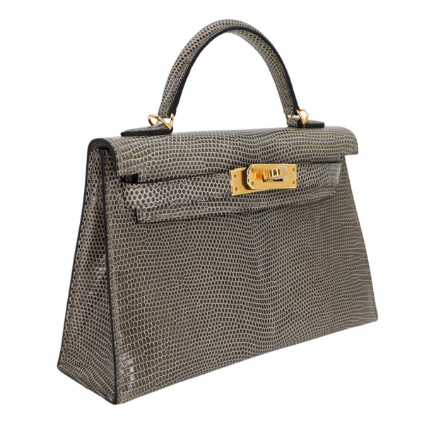 Hermès Kelly II Sellier Mini Gris Fonce Shiny Lizard Gold Hardware
