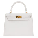 Hermès 25cm Kelly Sellier White Epsom Leather Gold Hardware