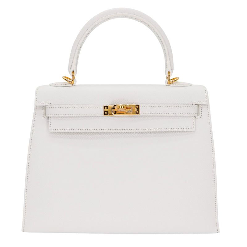 Hermès 25cm Kelly Sellier White Epsom Leather Gold Hardware