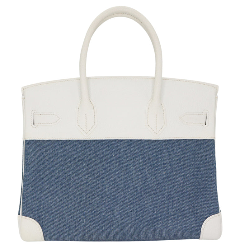 Hermès 30cm Birkin Denim/White Clemence Leather Palladium Hardware