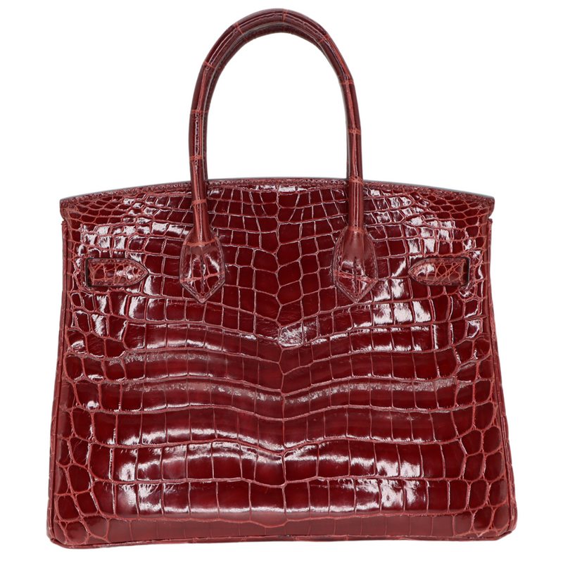Hermès 30cm Birkin Bordeaux Shiny Niloticus Crocodile Palladium Hardware