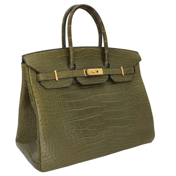 Hermès 35cm Birkin Olive Matte Alligator Gold Hardware