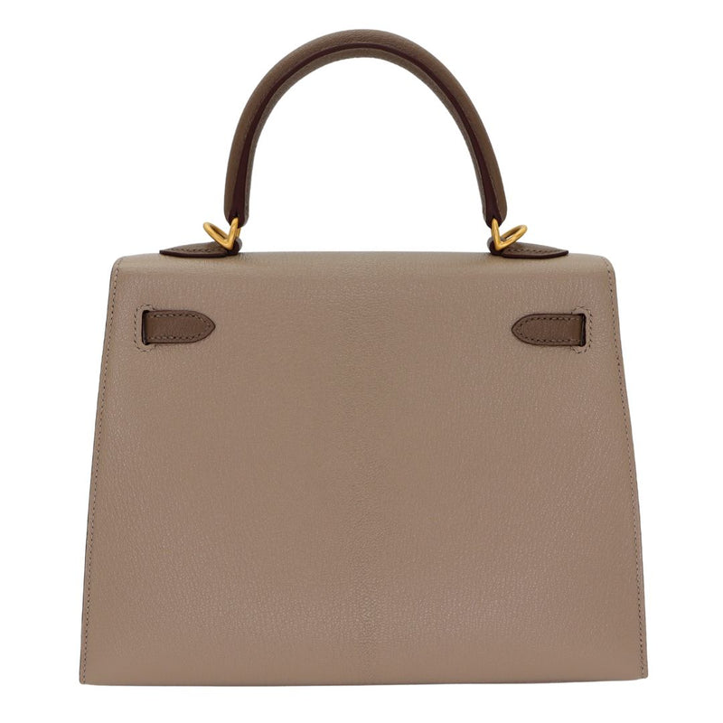 Hermès 25cm Kelly Sellier HSS Etoupe/ Gris Tourterelle Chevrè Leather Brushed Gold Hardware