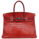 Hermès 35cm Birkin Rouge H Matte Alligator Palladium Hardware