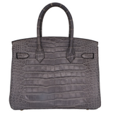 Hermès 30cm Birkin Gris de Paris Matte Alligator Gold Hardware