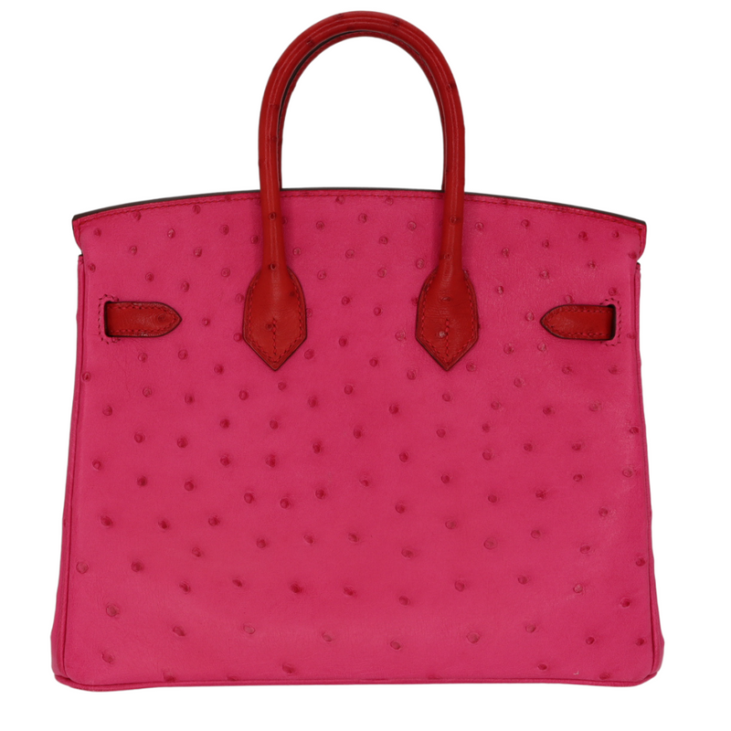 Hermès 25cm Birkin Touch Rouge Vif/Rose Tyrien Ostrich Palladium Hardware