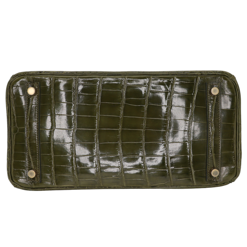Hermès 30cm Birkin Vert Olive Shiny Niloticus Crocodile Gold Hardware