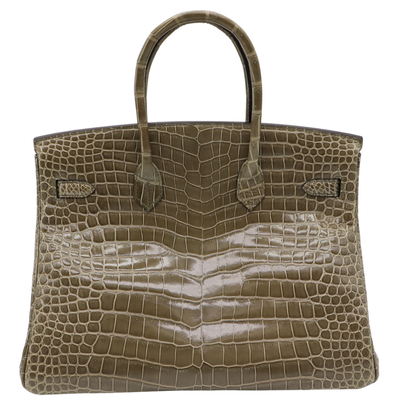 Hermès 35cm Birkin Gris Tourterelle Shiny Porosus Crocodile Diamond Hardware