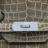 Hermès 35cm Birkin Gris Tourterelle Shiny Porosus Crocodile Diamond Hardware