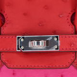 Hermès 25cm Birkin Touch Rouge Vif/Rose Tyrien Ostrich Palladium Hardware