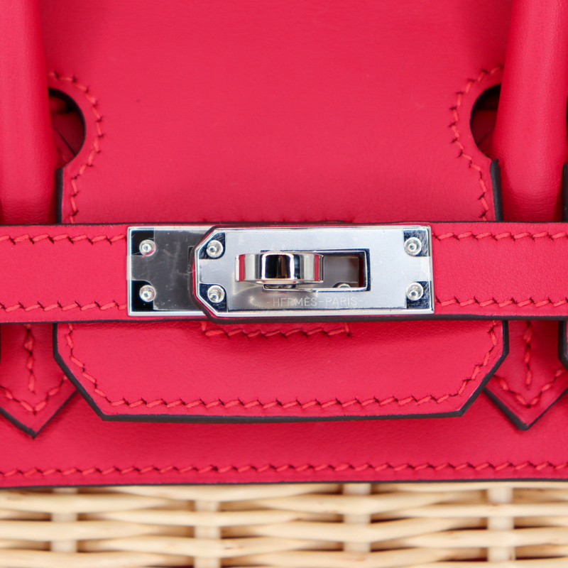 Hermès 25cm Birkin Picnic Framboise Swift Leather/Osier Wicker Palladium Hardware