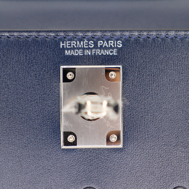 Hermès Kelly II Sellier Mini Cloute Bleu Abyss Box Calf Studded Leather Palladium Hardware