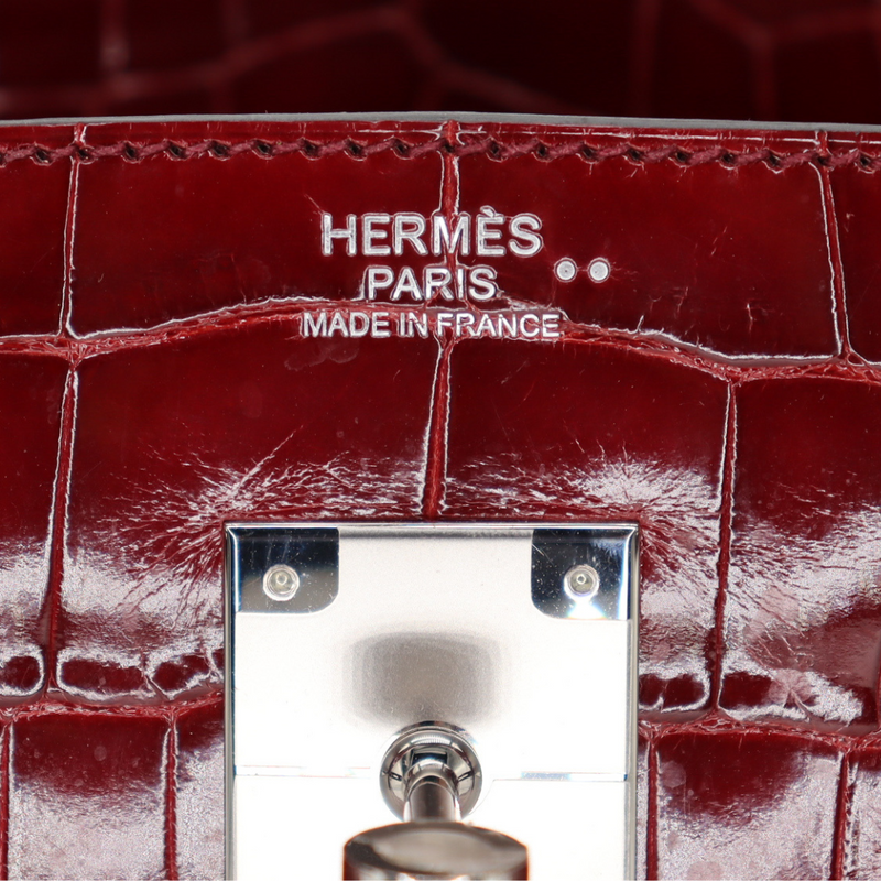 Hermès 30cm Birkin Bordeaux Shiny Niloticus Crocodile Palladium Hardware