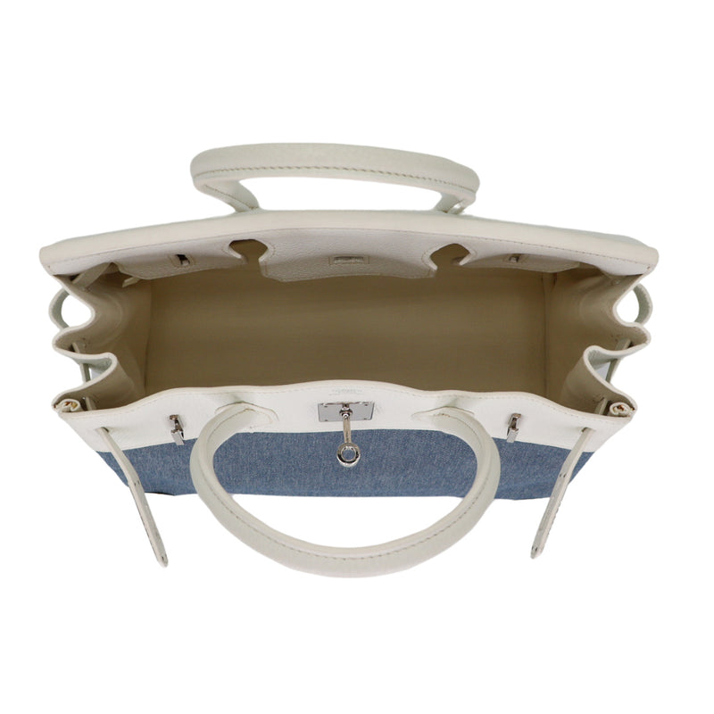 Hermès 30cm Birkin Denim/White Clemence Leather Palladium Hardware