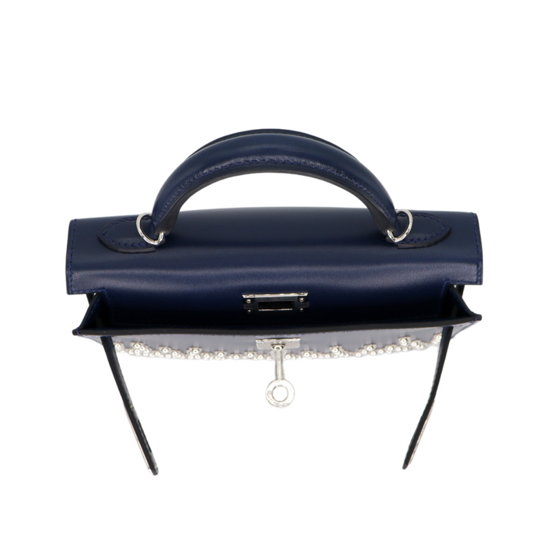 Hermès Kelly II Sellier Mini Cloute Bleu Abyss Box Calf Studded Leather Palladium Hardware