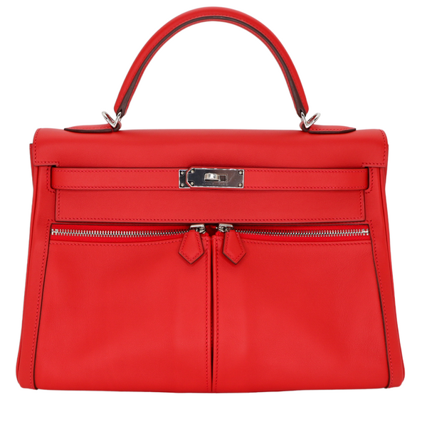 Hermès 32cm Kelly Lakis Retourne Vermillon Palladium Hardware