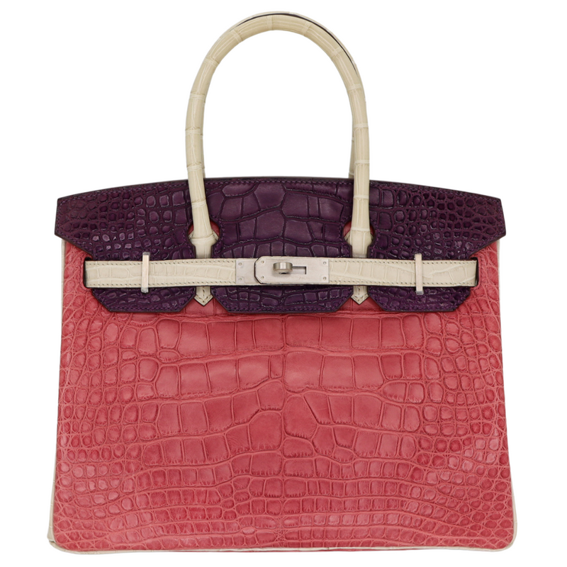 Hermès 30cm Birkin HSS Rose Indien/Amethyst/Beton Matte Alligator Brushed Palladium Hardware