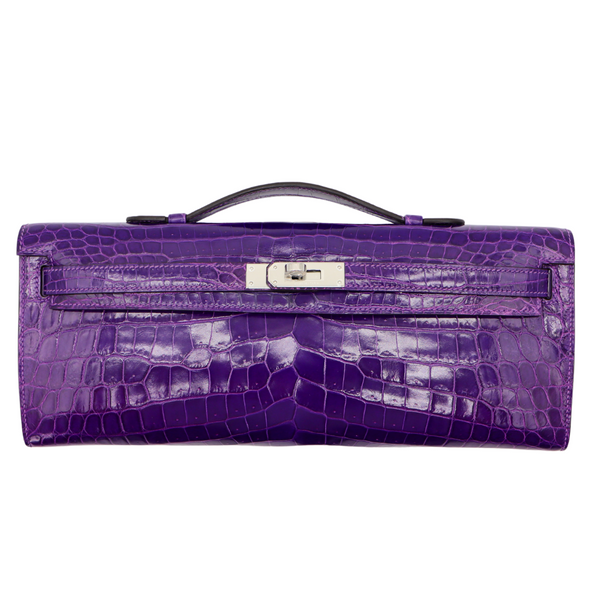 Hermès Kelly Cut Ultraviolet Shiny Niloticus Crocodile Palladium Hardware