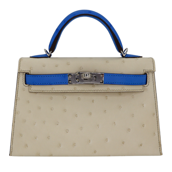 Hermès Kelly II Sellier Mini HSS Beton/Bluette Ostrich Palladium Hardware