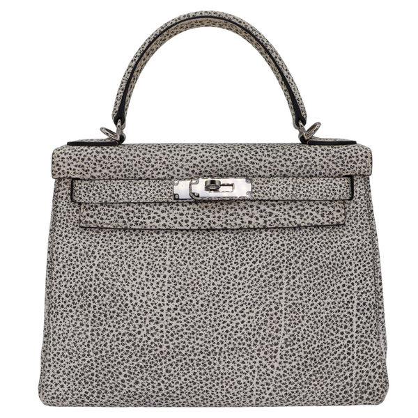 Hermès 28cm Kelly Retourne Dalmatian Buffalo Leather Palladium Hardware