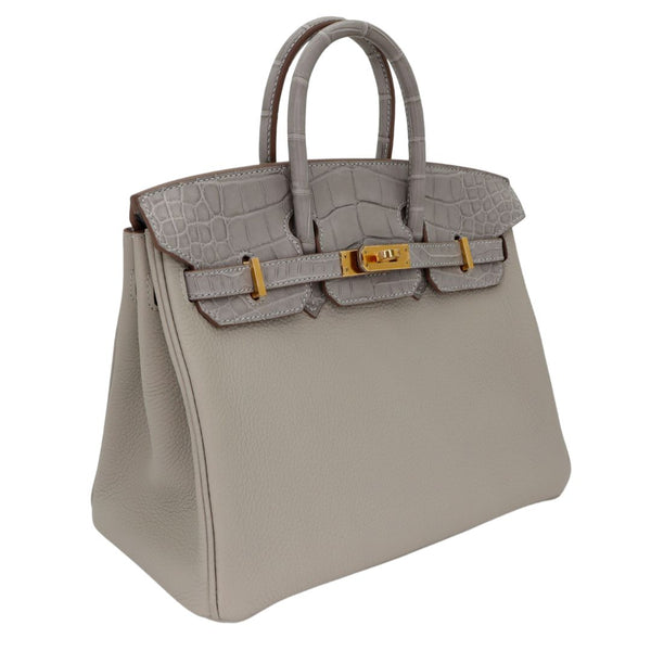 Hermès 25cm Birkin Touch Gris Perle Togo/Matte Alligator Gold Hardware