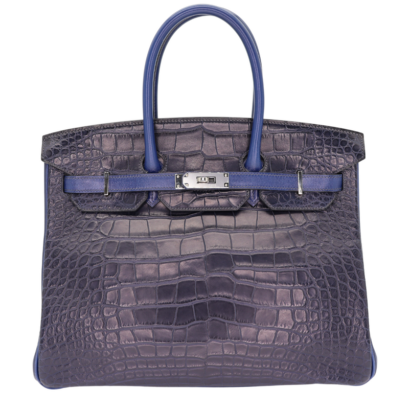 Hermès 35cm Birkin Trileather Bleu Indigo Palladium Hardware