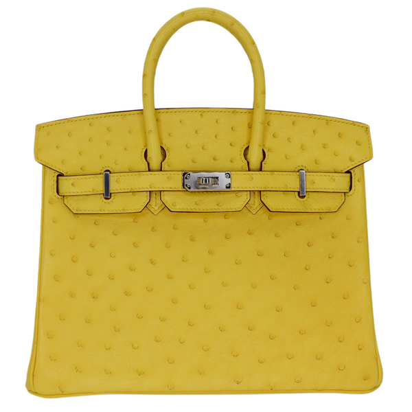 Hermès 25cm Birkin Jaune Citron Ostrich Palladium Hardware