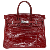 Hermès 25cm Birkin Rouge H Shiny Alligator Palladium Hardware