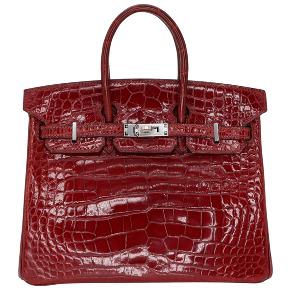 Hermès 25cm Birkin Rouge H Shiny Alligator Palladium Hardware