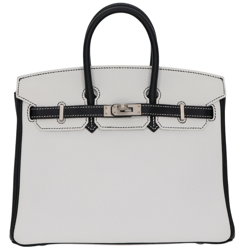 Hermès 25cm Birkin HSS White/Black Clemence Leather Brushed Palladium Hardware